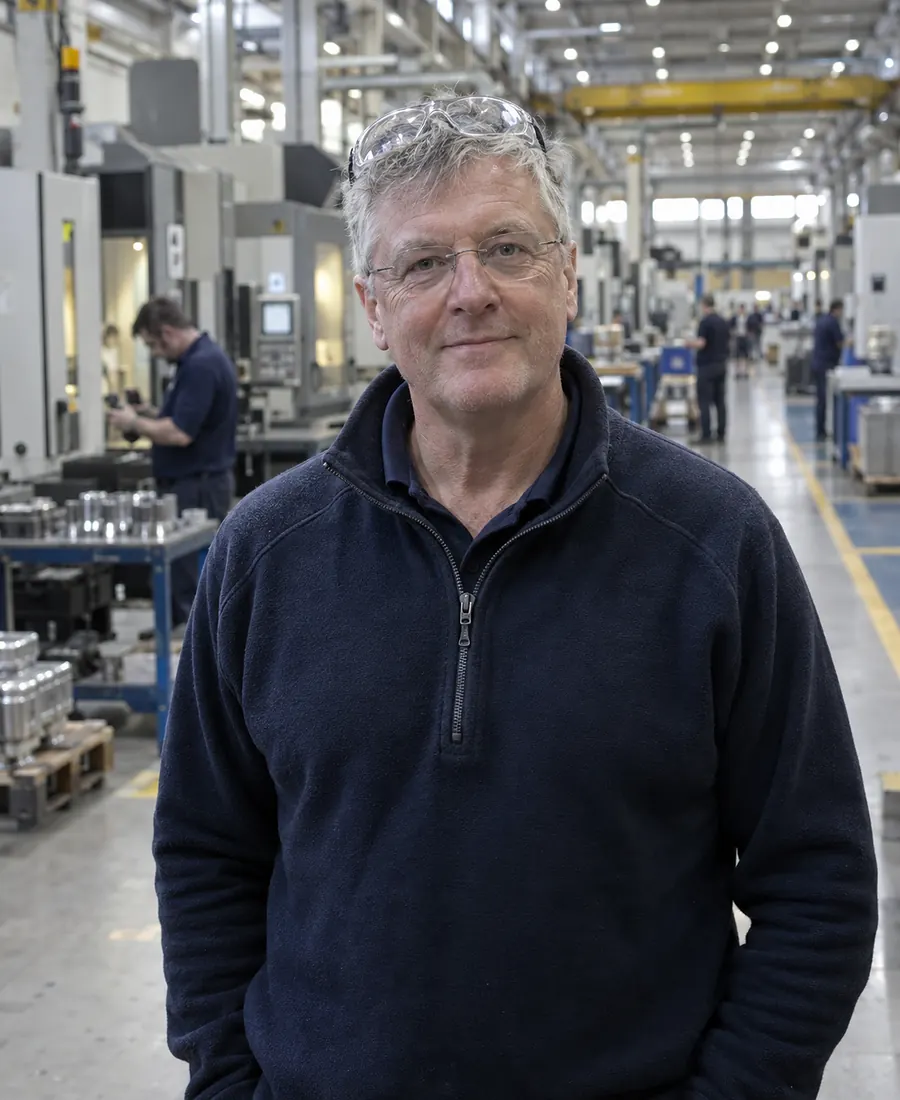 Martin Kerr, managing director of Aldermoor Precision, on the machining floor in Derby.